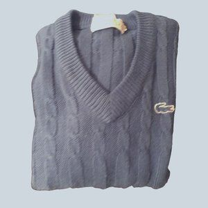 IZOD LACOSTE VINTAGE CABLE-KNIT BLUE LONG-SLEEVED SWEATER